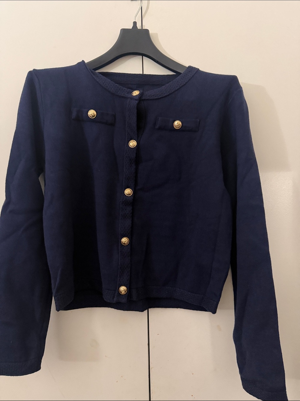 Women's Navy Buttoned Knit Cardigan Jacket